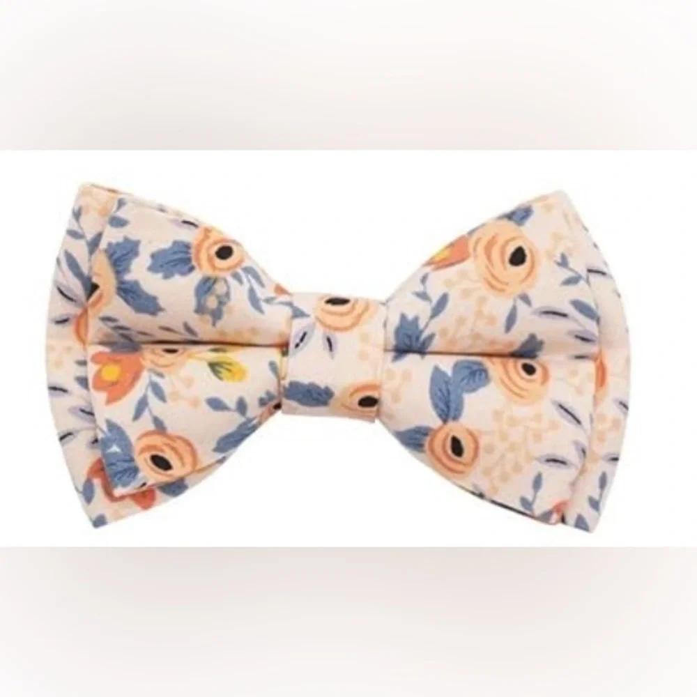 Female Dog Floral Bow Tie For Collar Orange/Blue and Rose Gold, Small